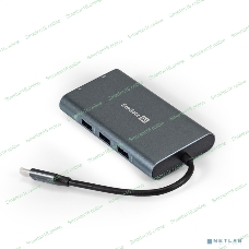 USB-концентратор ExeGate EX293985RUS DUB-31C/MAX (кабель-адаптер USB Type-C --> 3xUSB3.0 + Card Reader + PD 100W + HDMI 4K@30Hz + VGA + Audio + Lan RJ45 10/100/1000Mb, Plug&Play, серый)