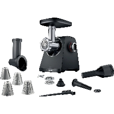 Мясорубка электрическая Bosch MFWS440B черный, 1900 Вт, 2.5 кг/мин, реверс, защита от перегрузки, насадки - 7