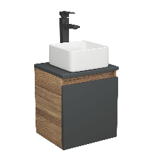 Тумба Bau Dream Blackwood 35 с ящиком, графит, раковина BAU Mini 24х24, смеситель для раковины высокий Hotel Black, черный