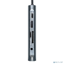 USB-концентратор ExeGate EX293985RUS DUB-31C/MAX (кабель-адаптер USB Type-C --> 3xUSB3.0 + Card Reader + PD 100W + HDMI 4K@30Hz + VGA + Audio + Lan RJ45 10/100/1000Mb, Plug&Play, серый)