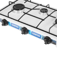 Плита настольная газовая Centek CT-1522 белый, 1.7 кВт, газ, конфорки - 3, эмаль, поворотные переключатели