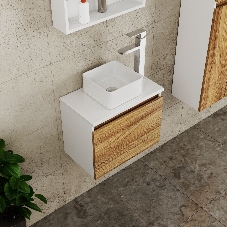Комплект для ванной, 4 предмета (Тумба Bau Dream Blackwood 50, раковина BAU Mini 24х24, смеситель для раковины высокий Hotel Still, нержавеющая сталь, выпуск клик клак, хром)