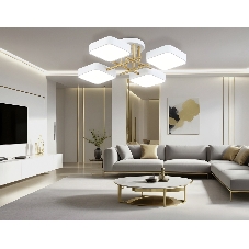Люстра светодиодная на штанге Ambrella light FL516341/4 WH/GD белый/золото 72W 3000-6000K 550*550*150 (без ПДУ)