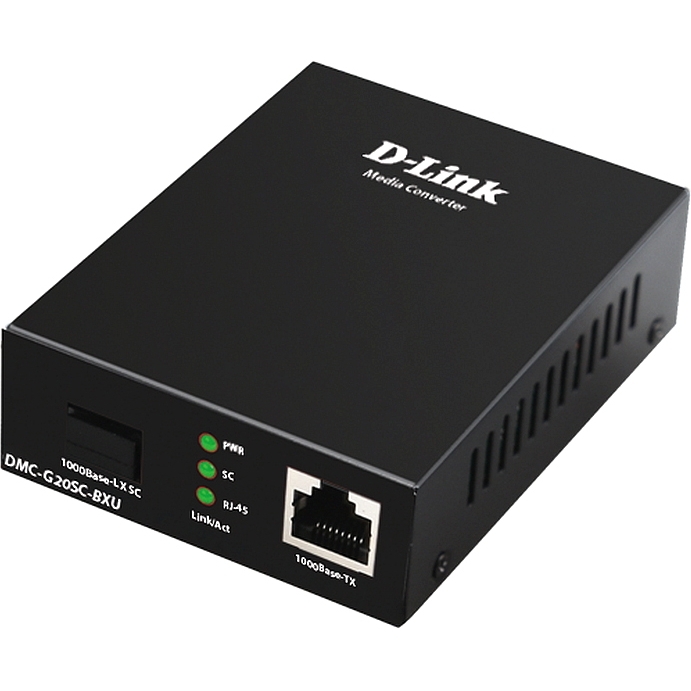 Медиаконвертер D-Link DMC-G20SC-BXU/A1A WDM с 1 портом 100/1000Base-T и 1 портом 1000Base-LX с разъемом SC (Tx: 1310 мкм; Rx: 1550 мкм) для одномодового оптического кабеля (до 20 км)