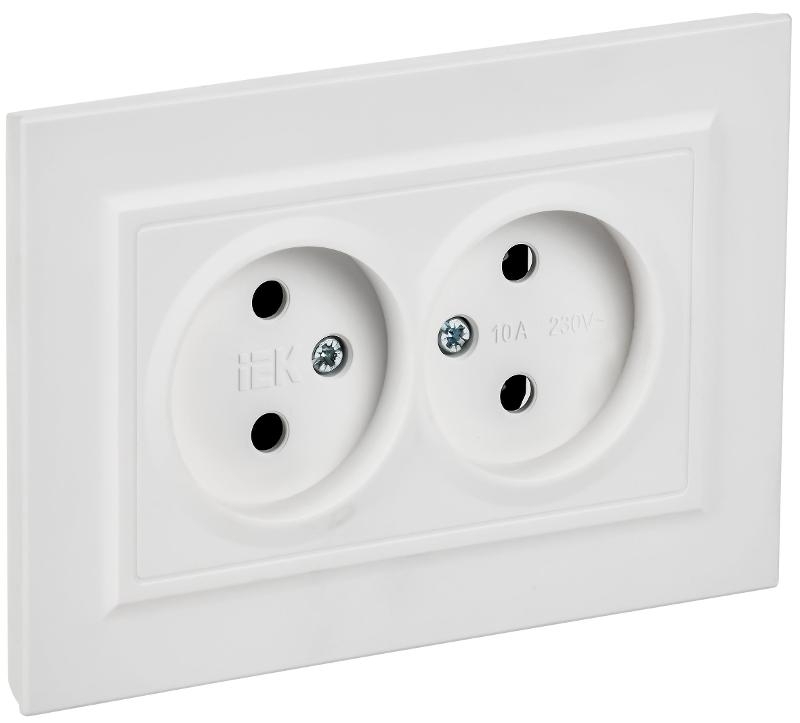 Розетка IEK BR-R20-10-K91-F 2-м СП BRITE РС12-2-БрАБ 10А в сборе без заземл. без защ. шторок арктич. бел.