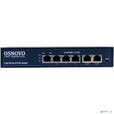 Коммутатор Osnovo SW-20600(80W) PoE коммутатор 6 портов, 4 PoE порта 10/100 Base-T, 2*10/100 Base-T Uplink, до 30W на порт, суммарно до 80W