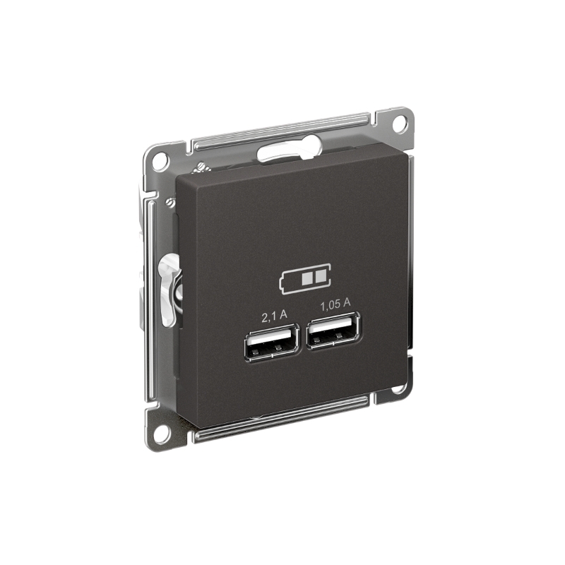 Розетка AtlasDesign USB A+A, 5В/2,1 А, 2х5В/1,05 А, механизм, базальт
