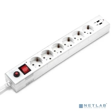 Сетевой фильтр Buro BU-SP1.8 USB 2A-W 1.8 м, 6 розеток, белый, коробка