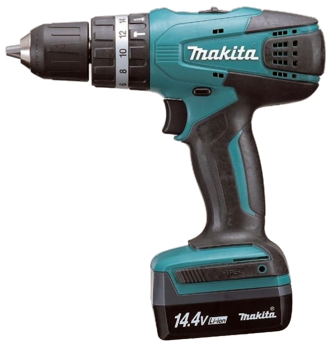 Дрель-шуруповерт аккумуляторная Makita HP347DWE, Аккумуляторная, 14.4В, 2 АКБ, Ударная, Кейс