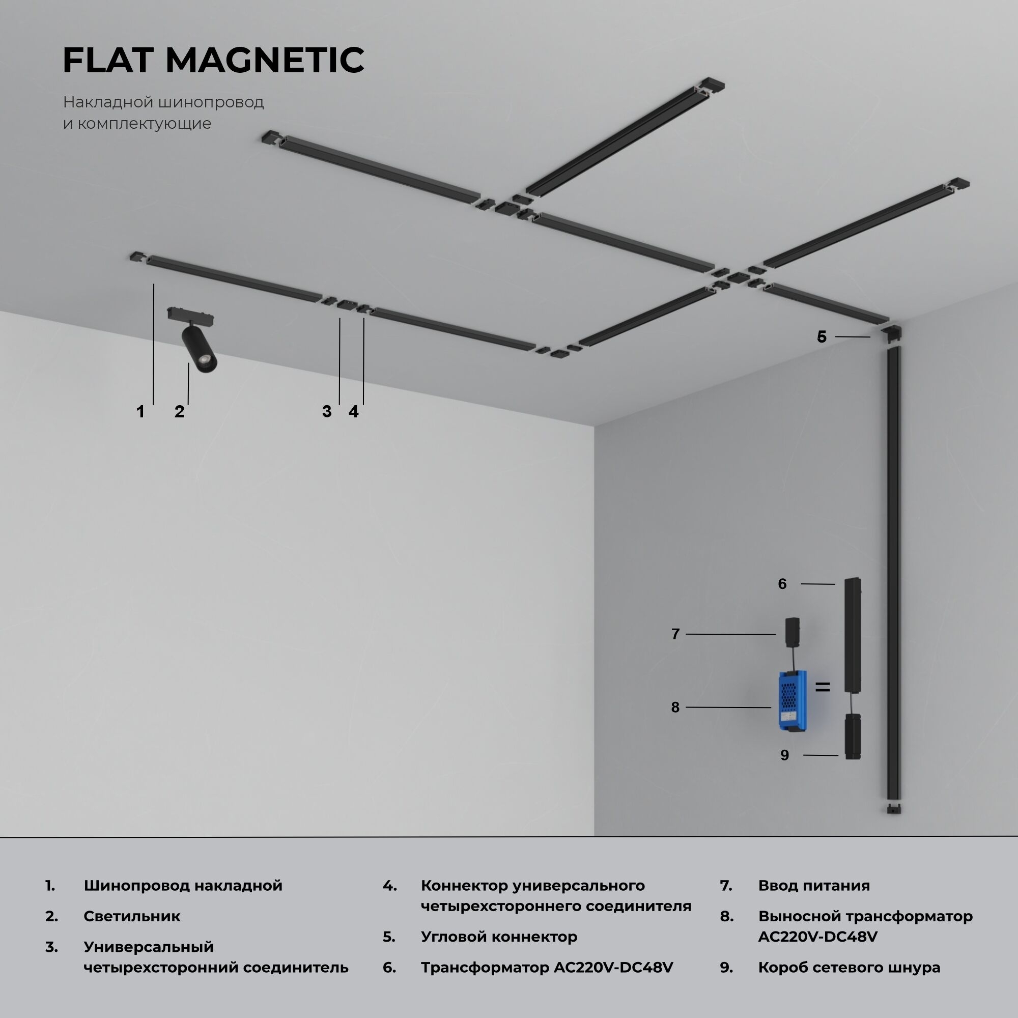 Flat Magnetic Шинопровод накладной (2м) чёрный 85129/00