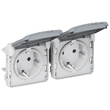Механизм розетки 2-м СП Plexo горизонт. с защ. крышкой с заземл. IP55 сер. Legrand 069576