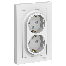 Розетка 2-м СП AtlasDesign 16А IP20 с заземл. защ. шторки в сборе белый