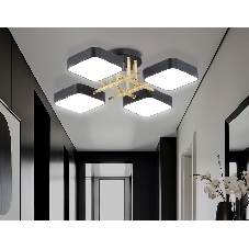 Люстра светодиодная на штанге Ambrella light FL516343/4 BK/GD черный/золото 72W 3000-6000K 550*550*150 (без ПДУ)