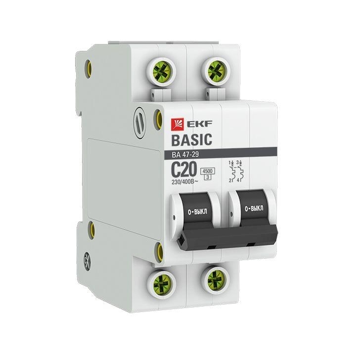 Выключатель автоматический EKF mcb4729-2-20C 2P 20А (C) 4,5кА ВА 47-29 EKF Basic