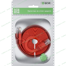 Патч-корд GCR PROF плоский прямой 2.0m, UTP медь cat.6, красный, 30 AWG, ethernet high speed 10 Гбит/с, RJ45, T568B, GCR-52859