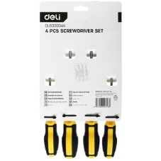 Набор отверток Deli DL630004N 4шт SL5x100 + SL6x150 + PH1x100 + PH2x150 сталь Cr-V, двухкомпонентная прорезиненная рукоять