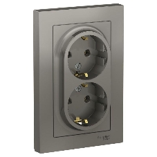 Розетка 2-м СП AtlasDesign 16А IP20 с заземл. в сборе сталь SchE ATN000924