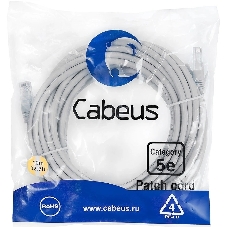 Шнур коммутационный Cabeus, Cat.5e, неэкр., U/UTP, RJ45/RJ45, LSZH, AWG24 15м, серый