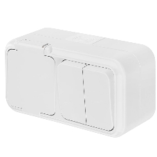 Блок (2 выкл. + роз с земл.) Bylectrica ОУ IP54 серия ПРАЛЕСКА АКВА, белый (2В-РЦ-659)