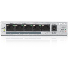 Коммутатор Zyxel GS1005HP Switch PoE +, 5xGE (4xPoE +), desktop, metal, silent, PoE budget 60 W
