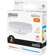 Лампа светодиодная Gauss Elementary 9Вт цок.:GX53 таблетка 220B св.свеч.бел.теп. Tablet (упак.:10шт) (83819)