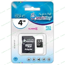 Флеш карта microSD 4Gb Smartbuy microSDHC Class 10 (SD адаптер)