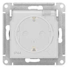 Механизм розетки 1-м СП AtlasDesign AQUA с заземл. защ. шторки с защ. крышкой 16А IP44 белый, SchE ATN440146