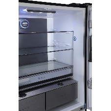 Холодильник Hyundai CM55043F черный стекло трехкамерный, 354/186, морозилка снизу, No Frost, Side by Side