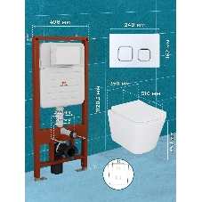 Комплект BAU 6 в 1: усиленная инсталляция BAU IDEAL, унитаз подвесной безободковый Bau Stil 51х35, сиденье дюропласт микролифт, клавиша BAU Strike, белая/хром