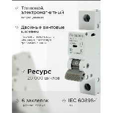 Автоматический выключатель Гарнизон CB-4763-1-06-4.5-C, ВА 47-63, 1P, 6А, 4.5kA (C)