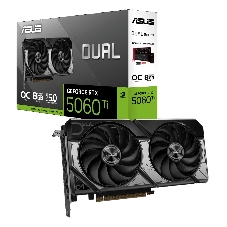 Видеокарта ASUS GeForce RTX 5060 Ti 8G DUAL OC Edition, NVIDIA RTX 5060 Ti, 8 ГБ GDDR7, 128 бит, PCI-e 5.0, 1xHDMI, 3xDP, 2632 МГц