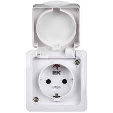 Розетка одноместная IEK ERMP12-K01-16-54-EC РСб20-3-ГПБб роз.1м с з/к о/у IP54 (цвет крышки:белый) ГЕРМЕС PLUS