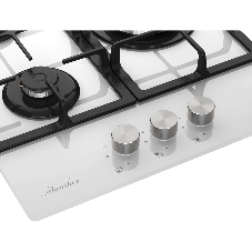 Варочная поверхность Monsher MGG 43 Blanc, газ, High-Tech, 45 см, автоматический электроподжиг, газ-контроль, форсунки под сжиженый газ, SABAF конфорки, чугунные решетки, белый