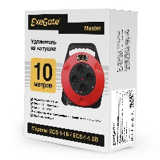 Удлинитель на катушке ExeGate EX286337RUS Master ECS-1-1.5B (4 евророзетки с заземлением, 10 м, защита от детей, защита от перегрузки, 3х1,5 мм2, 15А/3.3 кВт)