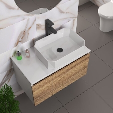 Комплект для ванной, 4 предмета (Тумба подвесная Bau Blackwood 80 + Раковина BAU Hotel 51х37 + Смеситель высокий Hotel Black, черный, выпуск черный)