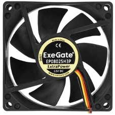 Вентилятор 12В DC ExeGate ExtraSilent ES08025S2P (80x80x25 мм, Sleeve bearing (подшипник скольжения), 2pin, 1900RPM, 20dBA)