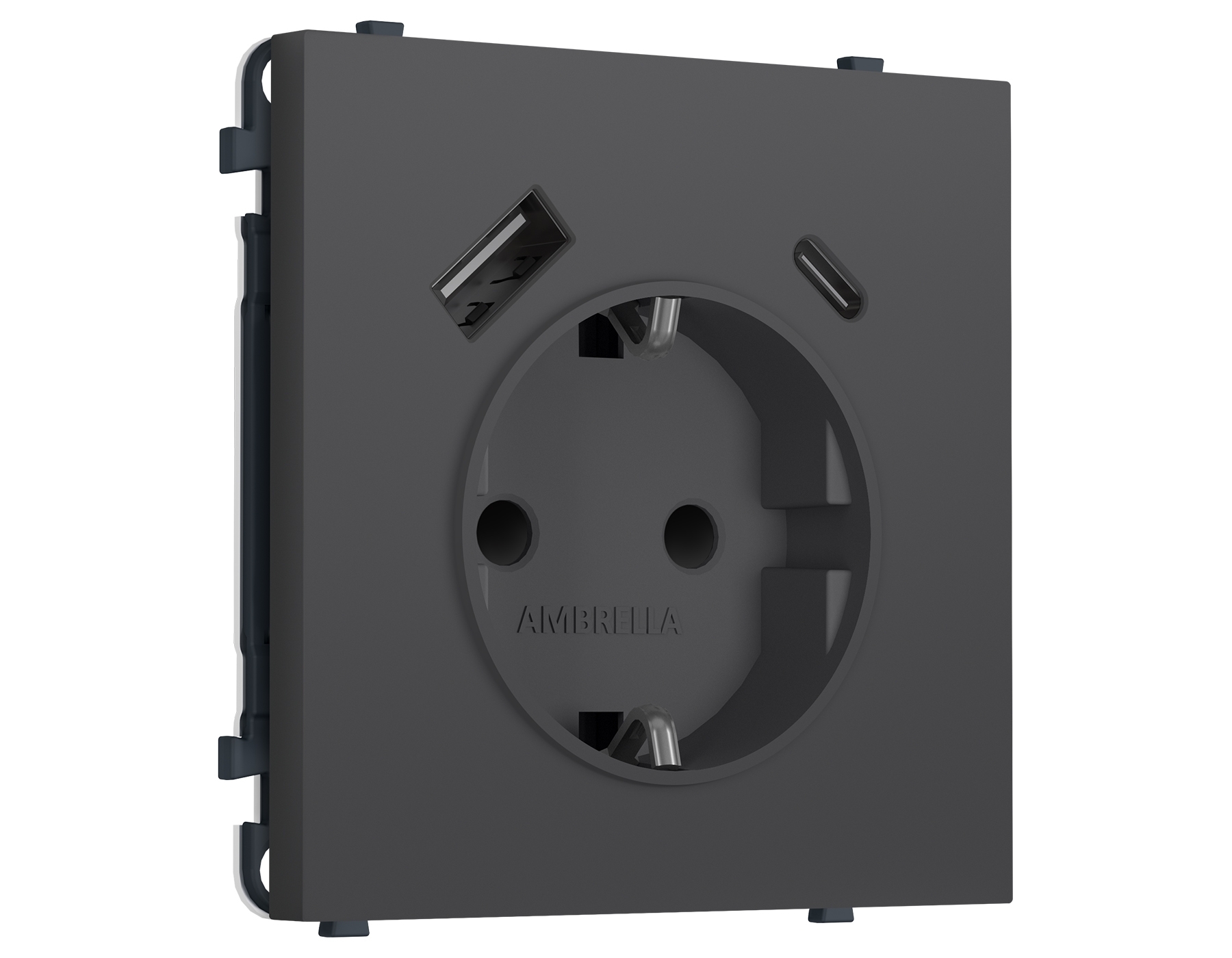 Комплект механизма электрической розетки SIGMA Графит Мягкое касание 2USB A+C 20W (быст. зар.) с/з с/ш 16A-250V QUANT PRO (SP9100, PR160)