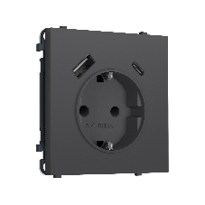 Комплект механизма электрической розетки SIGMA Графит Мягкое касание 2USB A+C 20W (быст. зар.) с/з с/ш 16A-250V QUANT PRO (SP9100, PR160)
