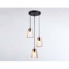 Светильник Ambrella light TR80499/3 BK/LW черный/светлое дерево E14/3 max 60W D350*1000