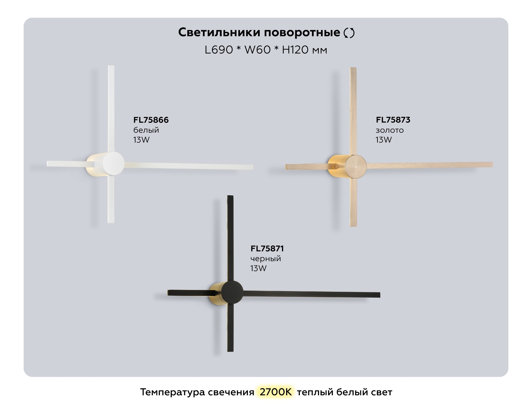 Настенный светодиодный светильник FL75866 WH белый 13Вт 2700K 690*60*120