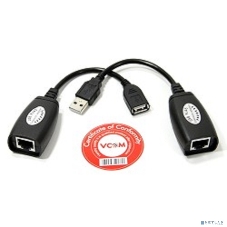 Кабель AM/AF удлинитель USB по витой паре VCOM (AM/RJ45-RJ45/AF) до 45m CU824