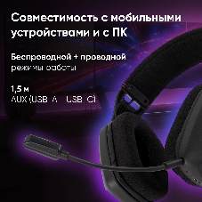 Гарнитура Oklick HS-L750G чёрный, беспроводная + проводная, радиоканал, до 18 ч