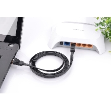 Патч-корд Greenconnect плоский прямой PROF 15.0m UTP медь, cat.6, черный, позолоченные контакты, 30 AWG, Premium ethernet high speed 10 Гбит/с, RJ45, T568B (GCR-LNC616-15.0m)