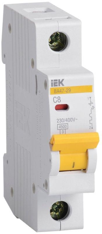 Выключатель автоматический IEK MVA20-1-008-C ВА47-29 1Р8А 4,5кА х-ка С IEK