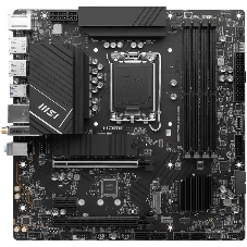 Материнская плата MSI PRO B760M-A WIFI DDR4, LGA 1700, Intel B760, 4xDDR4, 4xSATA, 2xM.2, 1xPCI-E 4.0 x16, 1xPCI-E 4.0 x4, 1xPCI-E x1, 2xHDMI, 2xDP, 1x 2.5Gb LAN, 2xUSB-A 2.0, 2xUSB-A 3.2 Gen 1, 2xUSB-A 3.2 Gen 2, 3x3.5 мм, 7.1, Micro-ATX