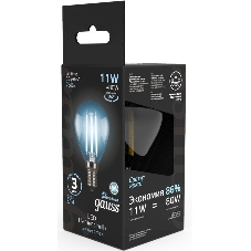 Лампа светодиодная филаментная Gauss Filament 11Вт цок.: E14 шар 220B 4100K св. свеч. белый нейт. (упак.: 10 шт)