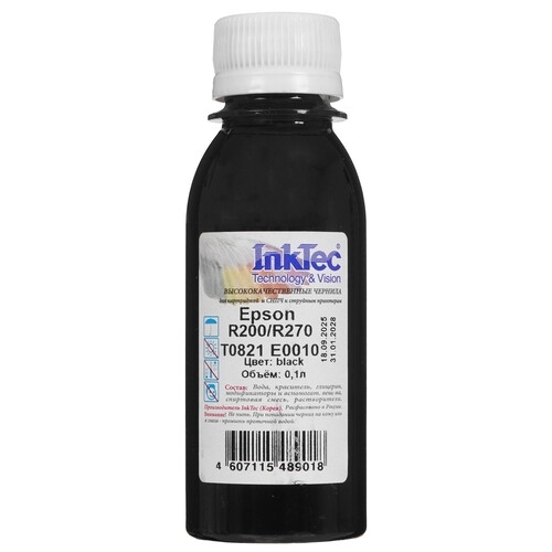 Чернила Epson R270, E0010 (InkTec) T0821, BK, 0,1л (оригинальная фасовка)