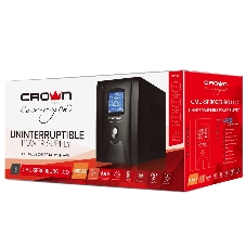 Источник бесперебойного питания CROWN 800VA/450W, металл, 1x12V/9AH, розетки 3*EURO+1*IEC bybass, трансформатор AVR 145-280V, LCD дисплей, съемный кабель 1.2м, фильтр телефонной и ethernet линии RJ11/45, защита батареи, от перегрузки, от КЗ