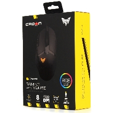 Мышь проводная Crown CMGM-901 черный, 4800 dpi, USB, кнопки - 8