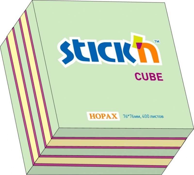 Блок самоклеящийся бумажный Stick`n 21341 76x76 мм, 400 листов, 70 г/м2, неон+пастель, 3 цвета в упаковке